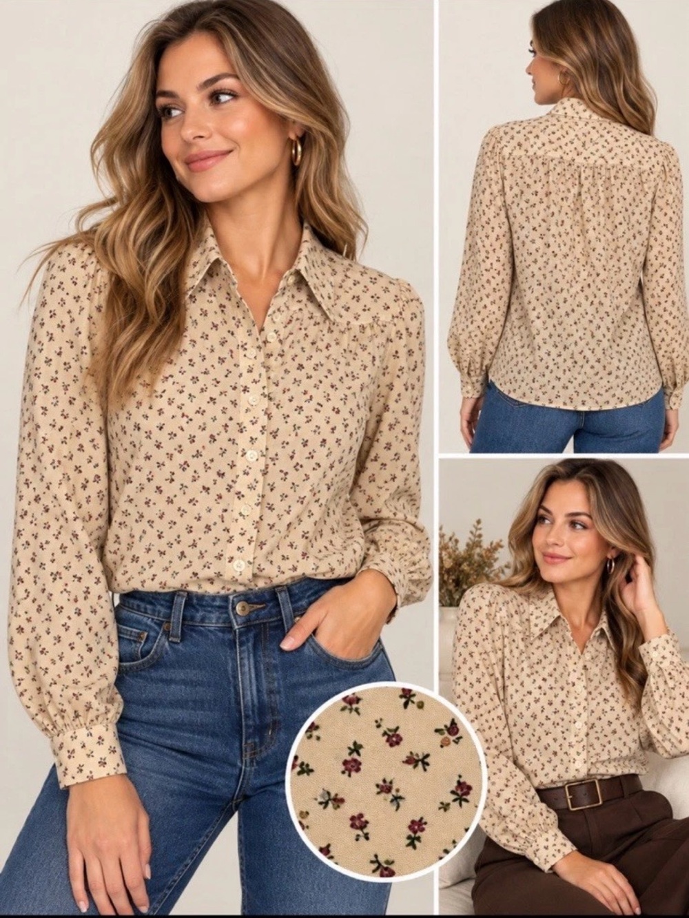 Vintage Stuart Lang Ditsy Floral Blouse 5/6 Cottagecore Romantic Prairie